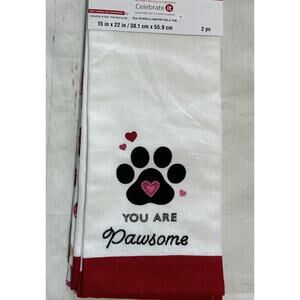 Valentines Dog Paw Hearts "You Are Pawsome"‎ Kitchen Towel Set with Love Heart